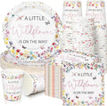 Hushee 200 Pcs Baby in Bloom Baby Shower Paper Plates Napkins Cups Wildflower Party Supplies Tableware Set a Little Wildflower Is on The Way Disposable Plates for 50 Guest Spring Summer Party Decor