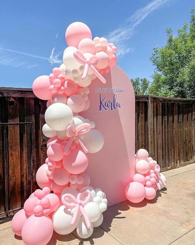 Pink Bow Balloon Garland Arch Kit - Coquette Birthday Decorations Coquette Bow Pink and White Balloon Arch Kit Different Size for Wedding Bridal Girls Birthday Baby Shower Engagement Party Decorations