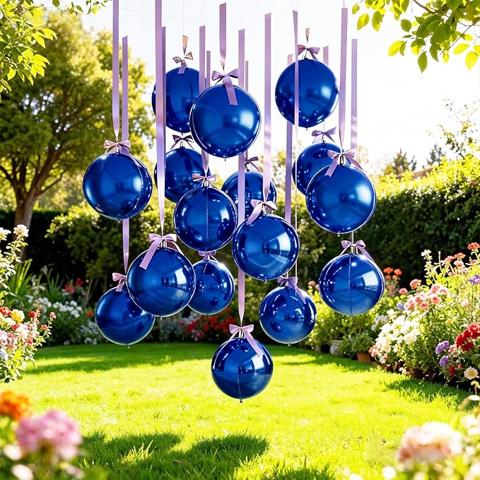 14 Pcs Navy Blue Round Foil Balloons 22/15/10 4D Ball Balloons Dark Blue Metallic Balloon Ornament Mylar Balloon Chrome for Birthday Graduation Wedding Anniversary New Year Disco Party Decor