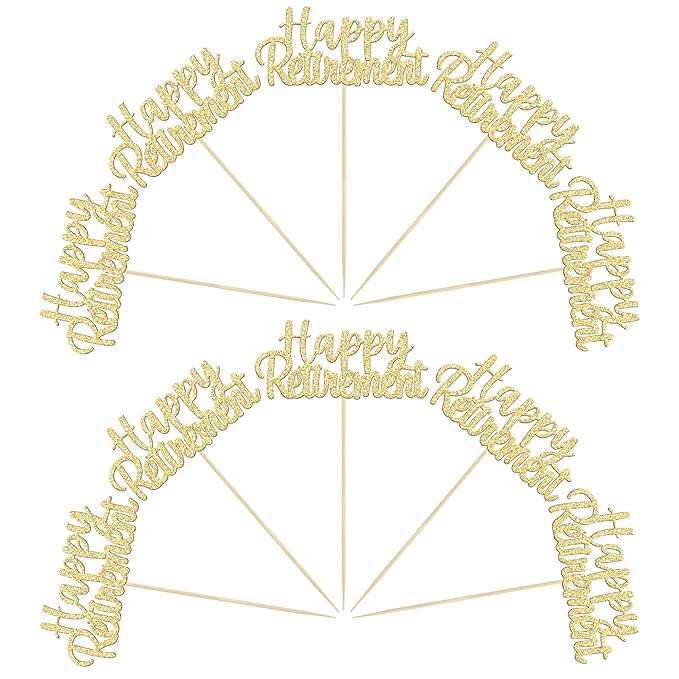 Gyufise 36 Pack Gold Glitter Happy Retirement Cupcake Toppers Retired Cupcake Picks Retirement Theme Birthday Party Cake Decorations Supplies