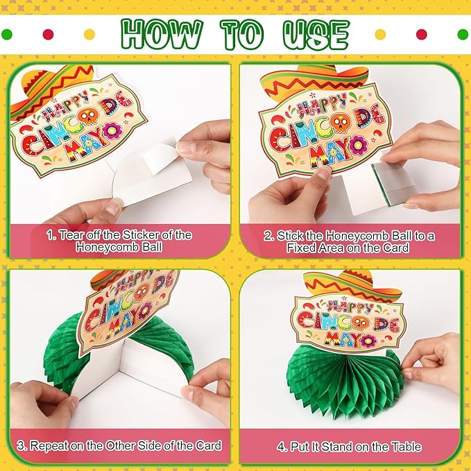 JULMELON 8PCS Cinco De Mayo Party Decorations, Mexican Fiesta Table Decorations Honeycomb Centerpiece for Mexican Theme Taco Party Birthday Supplies Fiesta Taco Bar Party Decor