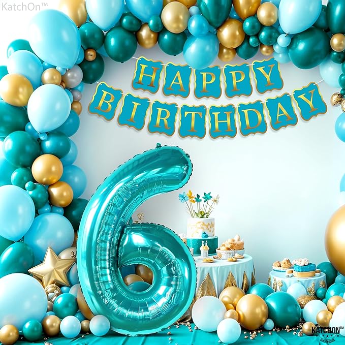 KatchOn, Giant Teal Blue Number 6 Balloon - 40 Inch | 6th Birthday Balloon for 6th Birthday Decorations | 6 Balloons for Birthday | Number Balloons for Anniversary Decorations