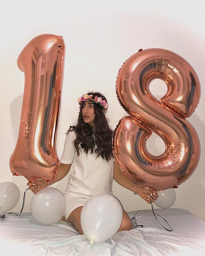 Rose Gold 8 Balloon, Number Balloons 40 Inch, 8th Birthday Decorations for Boys Girls, Birthday Balloons, Rose Gold Party Supplies, Number 8 Balloon