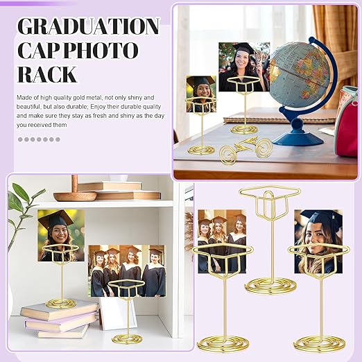 Rtteri 30 Pcs Grad Cap Graduation Picture Display 2 Inch Gold Photo Holders for Centerpieces Graduation Table Number Holders Card Stands for Class of 2026 Grad Party supplies