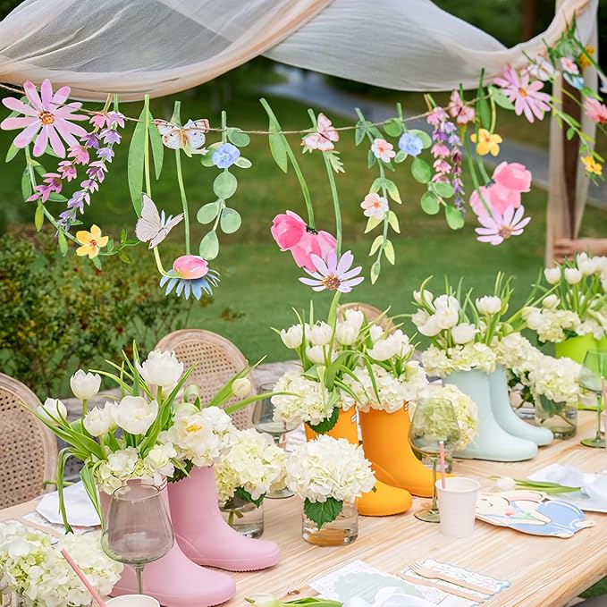Wildflower Party Decorations Butterfly Flower Banner Flower Leaves Banner Butterfly Garland for Wall Garden Spring Baby Shower Wedding Backdrop Decor