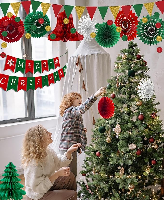 Christmas Party Decorations Christmas Decoration Set, Merry Christmas Banner, Paper Christmas Hanging Decorations - Christmas Party Decorations - Christmas Decorations Indoor Home Decor
