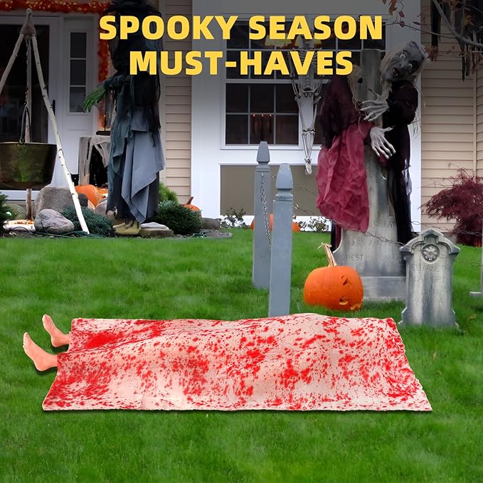 inin Scary Halloween Decorations Outdoor/Indoor,The Victim Corpse at Crime Scene Prop,Haunted House Decorations,Scary Party Decor,Halloween Dead Body Prop for Yard/Lawn/Garden.