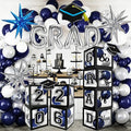 2026 Graduation Boxes Decorations,Blue and Silver Balloon Garland Arch Kit with GRAD,2026 Balloon Boxes,Graduation Cap Decor for High School,College Graduation Party Supplies