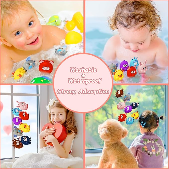 16 Pcs Party Favors for Kids, 3D Animal Pop Fidget Toys Bulk, Sensory Bath Suction Toys for Toddlers, Carnival Treasure Classroom Prizes Box Toys, Fidget Stocking Stuffers Birthday Party Gifts