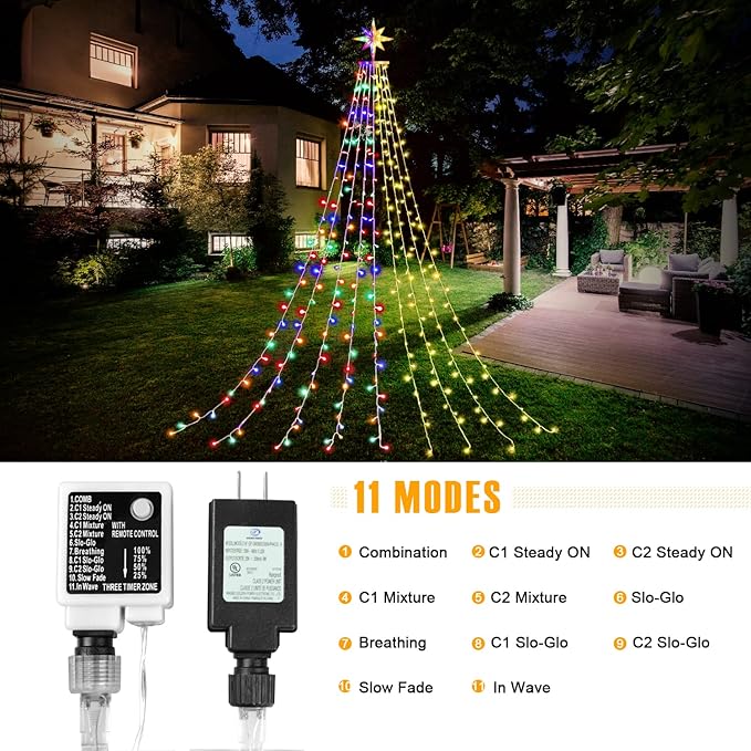 PUHONG Color Changing Christmas Lights, Outdoor Dipper Star String Lights,16.4Ft 320 LED Christmas Decoration [11 Modes & Waterproof] for Halloween Christmas New Year Holiday(Warm White & Multicolor)