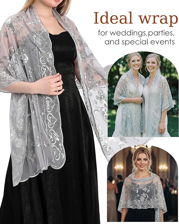Gossifan Shawls and Wraps for Evening Dresses Sheer Women Elegant Glitter Shawls Soft Sparkly Wedding Bridal Scarf