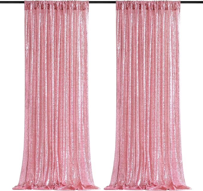 B-COOL Pink Sequin Curtains Fuchsia Glitter Backdrop Curtain Panels 2 Panels 2FTx8FT Backdrop for Baby Shower Wedding Girls Party Sweetheart Birthday Decorations