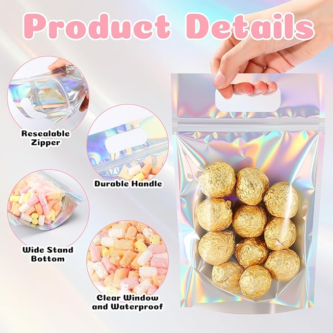 120 Pcs Plastic Gift Bag Bulk 5.5 x 8.7 Inch Resealable Party Goodie Bag with Clear Window Color Favor Pouch with Handle for Home Birthday Wedding Party Candy Gift Wrap Supply (Black)