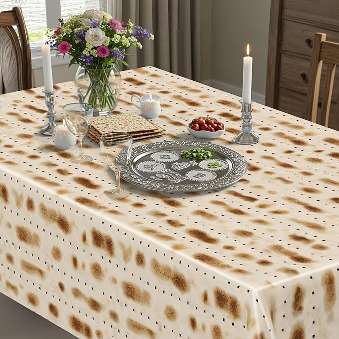 3 Pack Passover Decorations, 108" X 54" Passover Matzah Tablecloth, Disposable Plastic Seder Party Supplies, Rectangle Pesach Matzo Table Covers for Festival Holiday Party Home Dining Table Decor