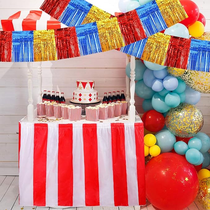 BEISHIDA 3 Packs Metallic Foil Fringe Garland Gold Red Blue Wall Hanging Tinsel Fringe Banners for Car Floats Birthday Baby Bridal Shower Wedding Graduation Holiday Party Decoration(30 Feet)