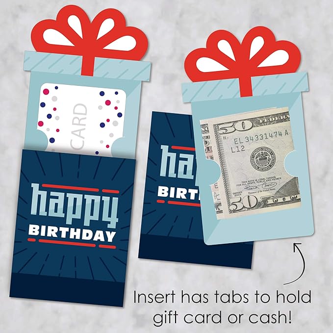 Big Dot of Happiness Boy Birthday - Birthday Party Money and Gift Card Sleeves - Nifty Gifty Card Holders - Set of 8