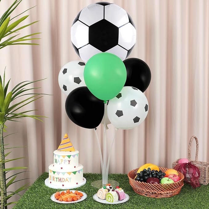 4 Sets Soccer Party Balloons Stand Kit with Soccer Foil Balloons Sport Themed Party Ball Balloon Centerpiece for Tables for Game Sports Birthday Baby Shower Decoration
