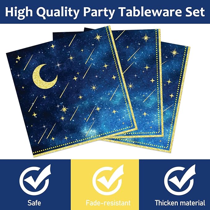 chiazllta 96 Pcs Starry Night Plates and Napkins Party Supplies Sweet theme Tableware Set Galaxy Party Decorations Favors for Outer Space Birthday Baby Shower Serves 24 Guests