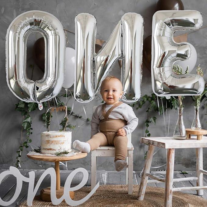 KALOR 40 Inch Silver Letter ONE Balloons Jumbo Foil Mylar Helium Big Balloons for Birthday Party Anniversary Baby Shower Supplies