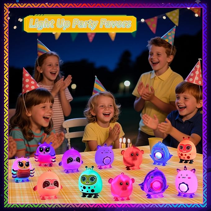 Glow in The Dark Party Favors, Light Up 3D Animal Pop Suction Toys, Silicone Fidget Sensory Toys, Goodie Bag Stuffers, Birthday Gifts, Carnival Prizes, Pinata Stuffers