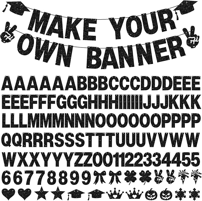 133PCS DIY Banner Kit with Letters Symbols,Make Your Own Banner,Personalized Black Banner Custom Party Banner for Birthday/Graduation/Thanksgiving/Halloween/Valentine's Day/Retirement (Black)
