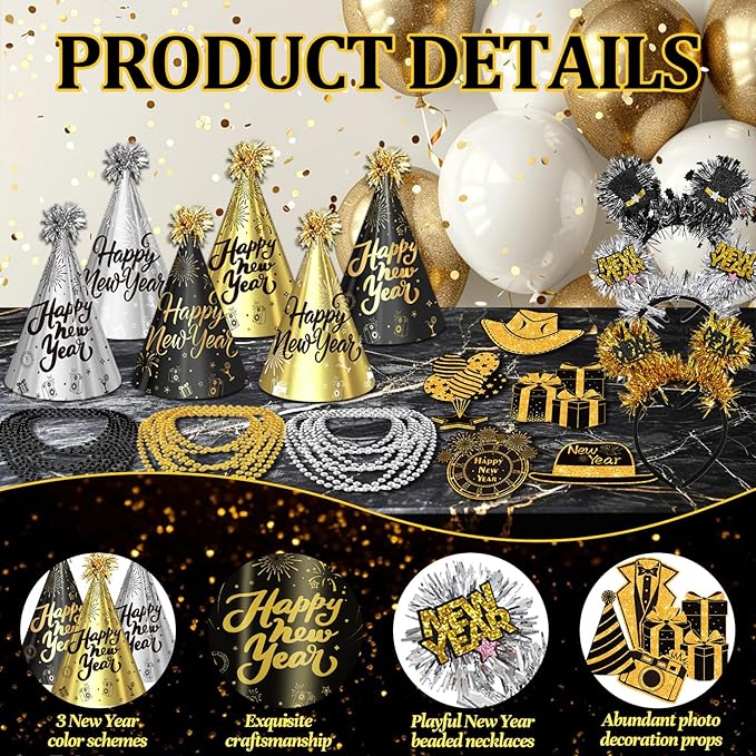 2026 New Years Eve Party Hats Kit - Happy New Years Paper Hats Eve Party Supplies for Adults Celebration Decoration