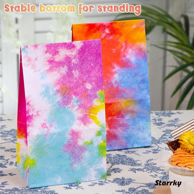 STARRKY 40 Pack Party Favor Bags, 8.8"x4.7"x3.1" Tie Dye Goodie Treat Bags Bulk for Kids Gift Packaging, Craft Supplies, Birthday Party Decorations