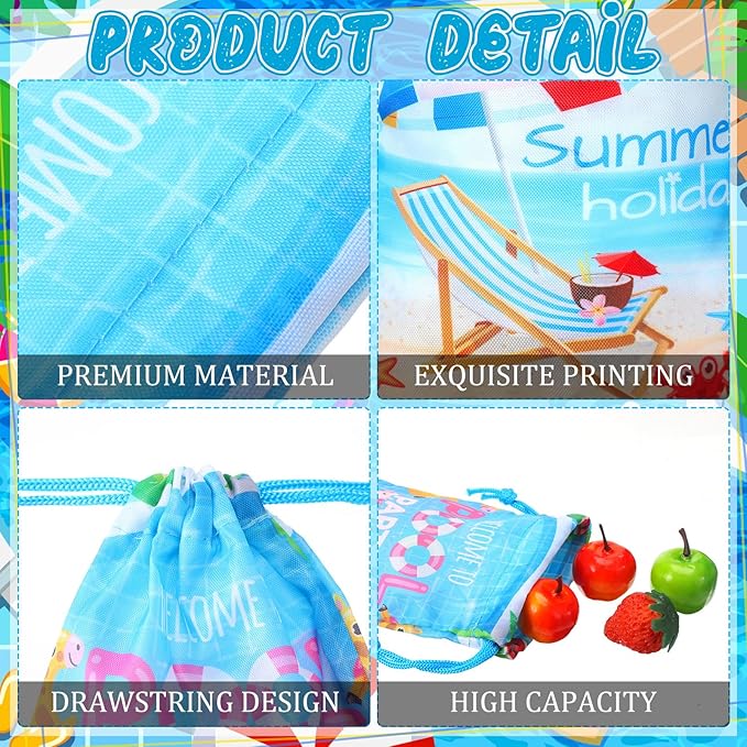 Capoda 24pcs Pool Party Favors Bags Summer Beach Drawstring Bags Hawaiian Backpacks Swimming Pool Decoration for Summer Birthday Beach Hawaiian Supplies