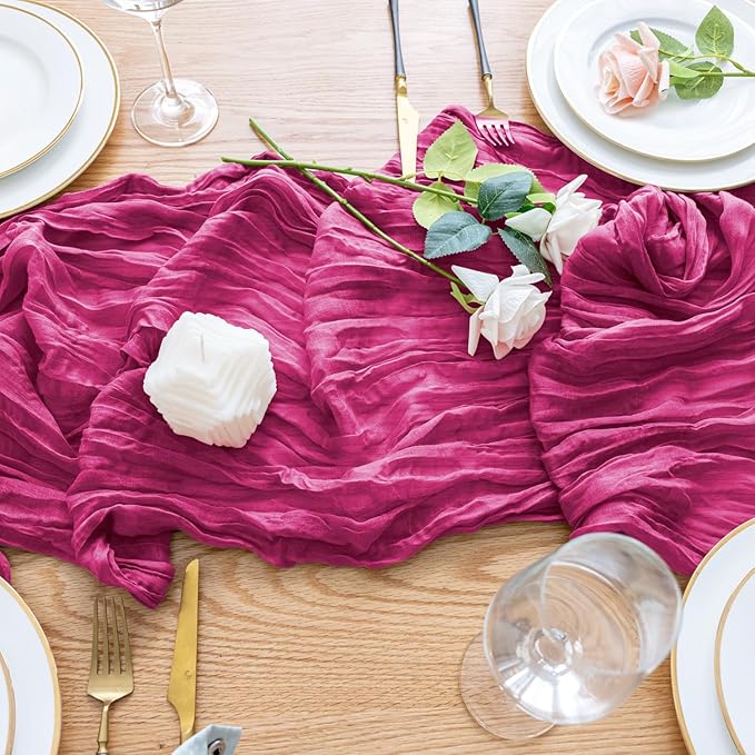Wokceer Cheesecloth Table Runner 6Pack 10FT Fuchsia Boho Gauze Cheese Cloth Table Runner for Party Long Rustic Sheer Table Runners for Baby Bridal Shower Wedding Easter Table Decor