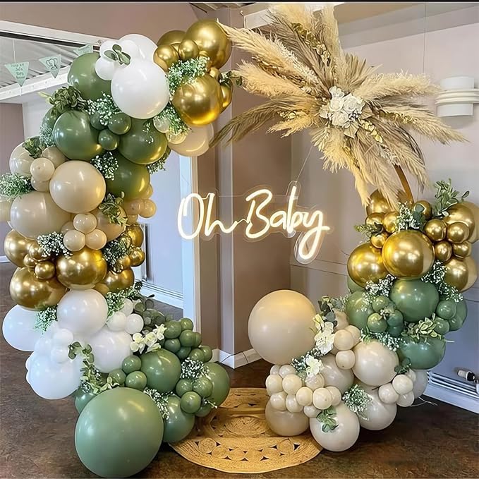 Sage Green Gold Balloons, 50Pcs 12 Inches Dusty Green White Metallic Gold Confetti Balloons for Engagement Anniversary Bridal Wedding Baby Shower Graduation Birthday Party Decorations