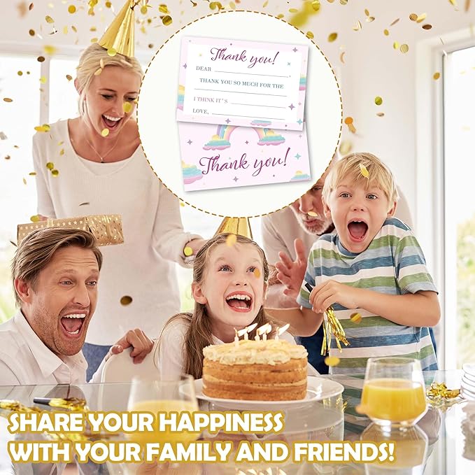 Kids Thank You Cards Fill in the Blank, Boho Rainbow Thank You Notes For Boys Girls, Pink Rainbow Greeting Card, Birthday Party Decorations Favors (20 Cards With 20 Envelopes) -27
