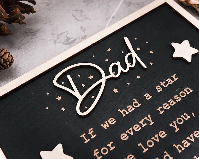 Personalized Star Dad and Kids Framed Sign Father's Day DIY Wooden Engraved Plaque Gifts From Daughter, Son,Wife DIY Family Names Gift for Papa Grandpa FR118-DAD