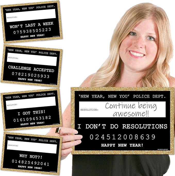 Big Dot of Happiness New Year's Eve - Gold - New Years Eve Party Resolution Mug Shots - Photo Booth Props Kit - 20 Count