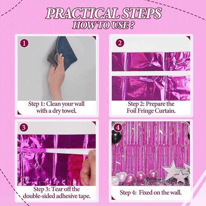2 Pack Foil Fringe Backdrop - Hot Pink Shiny Tinsel Curtains for Party Decoration/Photo Booth Props - 3.3x6.6 FT Metallic Foil Backdrop for Birthday, Wedding, Graduation, Christmas.