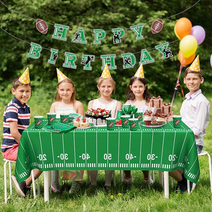 Football Birthday Decorations, 170 Pcs Football Party Decorations Including Banner, Plates, Cups, Napkins, Cutlery, Straws and Tablecloths, Serves 24