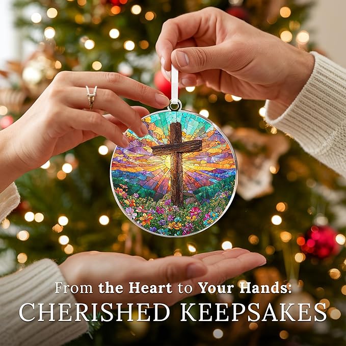 HEXMOZ Christian Easter Gifts, Religious Gifts for Women, Men, Church - Cross Ornaments for Christmas Tree - Religious Christmas Ornaments Cross Hang Acrylic Ornament Home Decoration