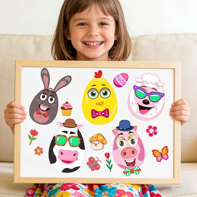 Easter Stickers for Kids, Easter Basket Stuffers Gifts for Kids, 24 Sheets DIY Happy Easter Make A Face Stickers Crafts with Eggs Themed Game Toys Classroom Activities Party Favor Supplies Decorations
