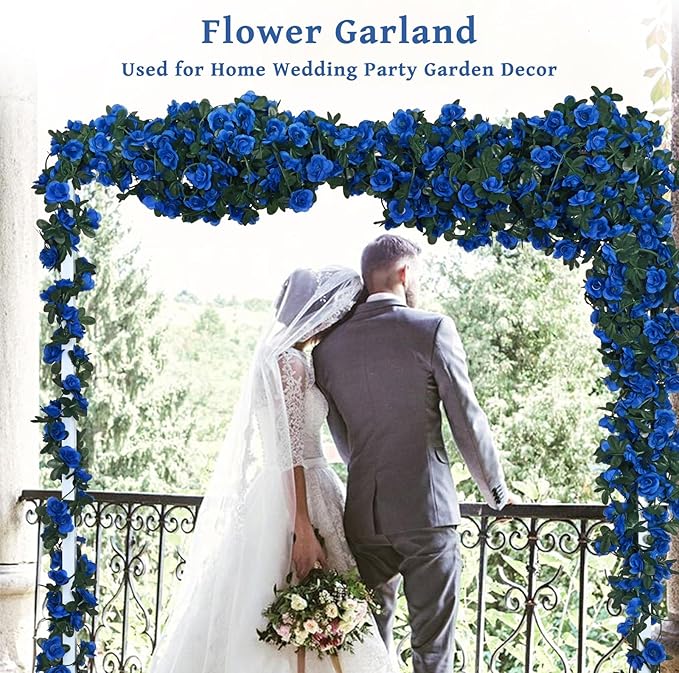 MARTINE MALL Flower Garland Rose Vines, 5 Strands 41Ft Flowers Vines for Bedroom, Rose Flower Garland Decoration, Sapphire Rose Floral Garland for Room Table Birthday Wedding Party Garden Wall Decor