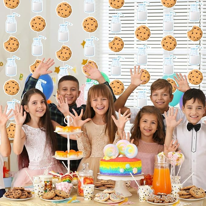 Xinnun Cookie Milk Party Decorations Chocolate Chip Cookie Milk Garlands Banners Cutouts Ribbon Streamers for Scout Street Theme Birthday Baby Shower Party Decorations Supplies