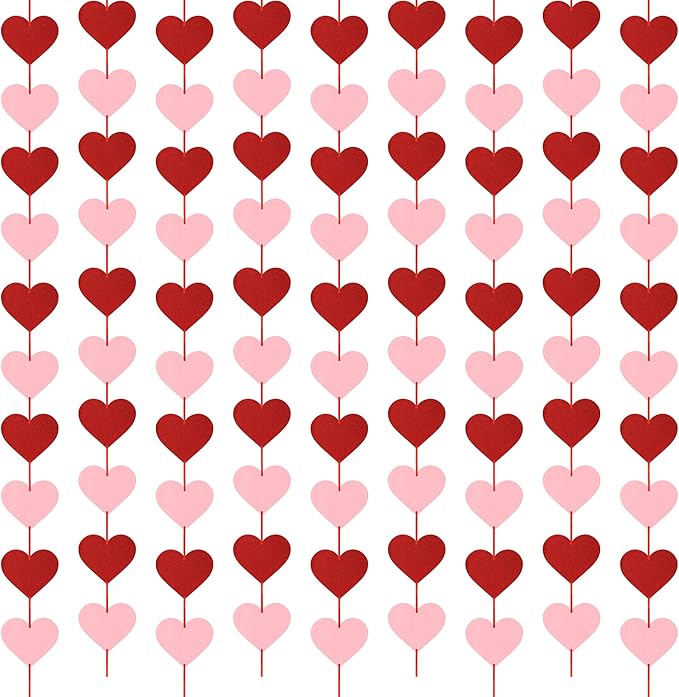 8 PCS Valentines Banner Decor, Hanging Valentines Garland, Pre-Assemble Heart Banner, Red Pink Galentines Day Decorations for Holiday Door Wall Classroom School Home Decor