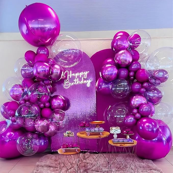 12PCS Hot Pink Round Foil Balloons, 22" 15" 10" Large 4D Ball Balloons Metallic Hot Pink Mirror Sphere Balloon for Valentines Galentines Day Wedding Women Birthday Party Ceiling Decorations
