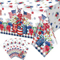 6 Pack 4th of July Tablecloth Decorations, Vase Flower Patriotic Plastic Table Cover, Red White and Blue Decorations with Star Stripe Sign for Patriotic Independence Veterans Memorial Day, 54x108 Inch