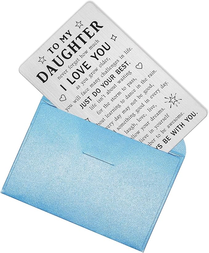 TANWIH Gifts for Daughter - Engraved Metal Daughter Wallet Card with Inspirational Quote Message - Daughters Birthday Graduation Card from Mom Dad