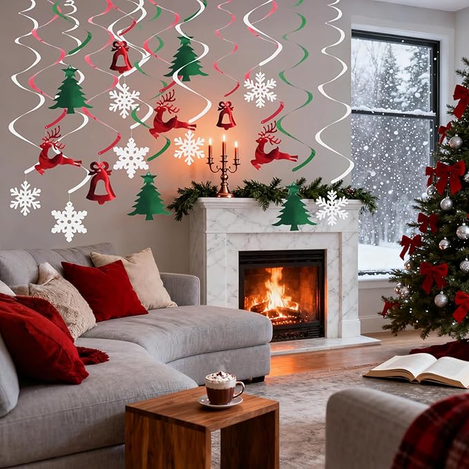 30 Pcs Christmas Hanging Foil Swirl Decorations Set Xmas Hanging String Garland for Winter Wall Christmas Party