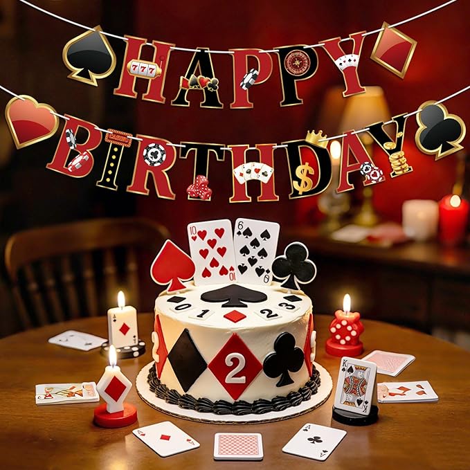 Casino Party Decorations Happy Birthday Banner Casino Party Banner Garland for Las Vegas Poker Night Birthday Party Decorations Casino Party Supplies