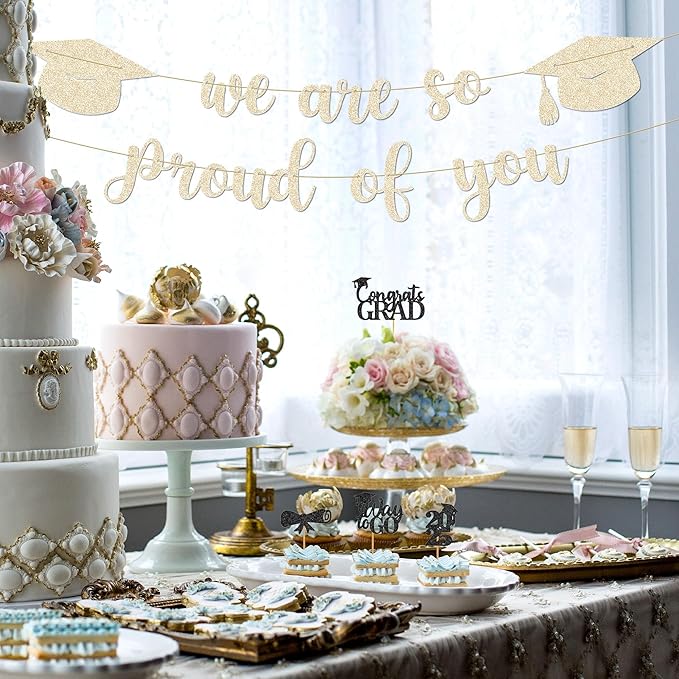 2025 Graduation Decorations - 9 ft Pre-Strung We Are So Proud of You Banner, Congrats Grad Sign, Graduation Party Decorations for Elementary, 5th Grade, 8th Grade, High School, College