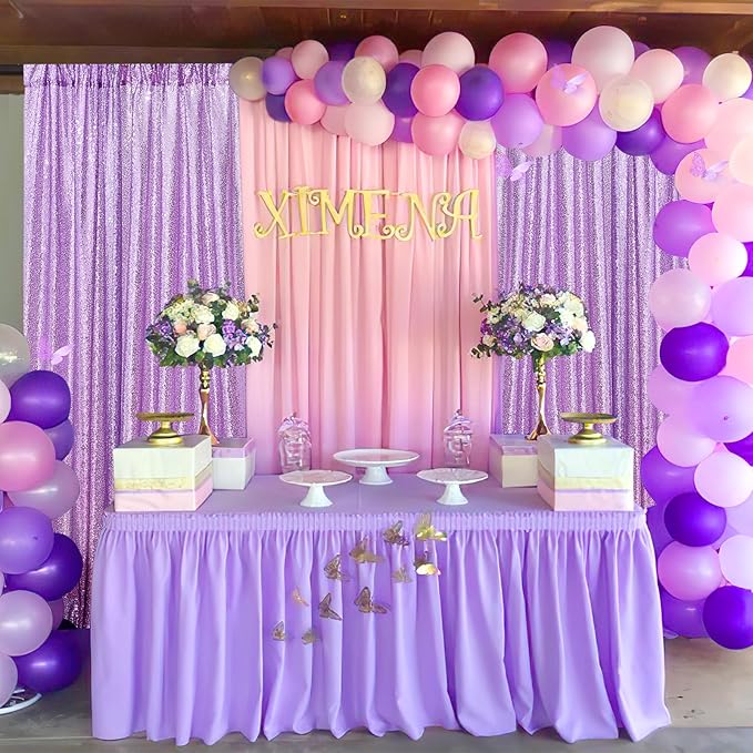 B-COOL Lavender Sequin Backdrop Curtain Lilac Glitter Backdrop 4 Panels 2ftx8ft Light Purple Sparkly Curtains for Wedding Birthday Prom Background Decorations