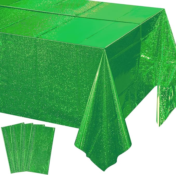 4 Pcs Iridescent Green Tablecloth Party Decorations, Holographic Foil Green Table Cloth, Disposable Rectangle Laser Table Cover for Baby Shower Wedding Birthday Witch Party Supplies, 54x108 Inch