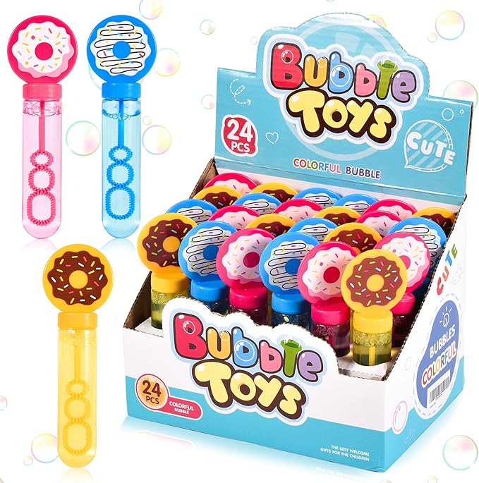 Winrayk Donut Bubble Wands for Kids Party Favors, 24 Large Bubbles Bulk, Carnival Prizes Easter Goody Bag Stuffers Pinata Filler Birthday Gift, Girls Boys Summer Beach Outdoor Toys Donut Party Favors