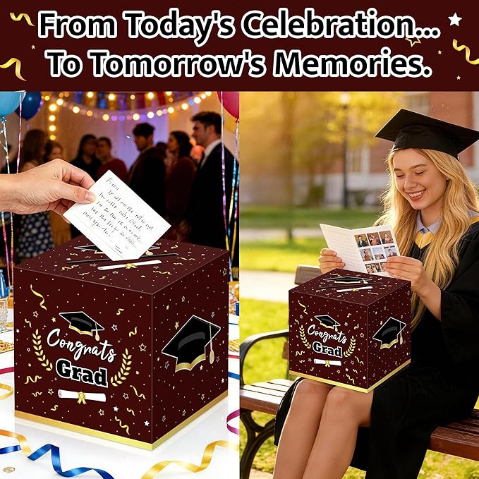 Graduation Decorations 2026 Maroon Graduation Card Box Graduation Party Decorations,Graduation Box,Congrats Grad Gifts Box for 2026 Graduation Party Supplies Favors
